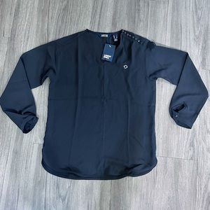 Chase Bank Lands End Navy Button Shoulder Long Sleeve Blouse